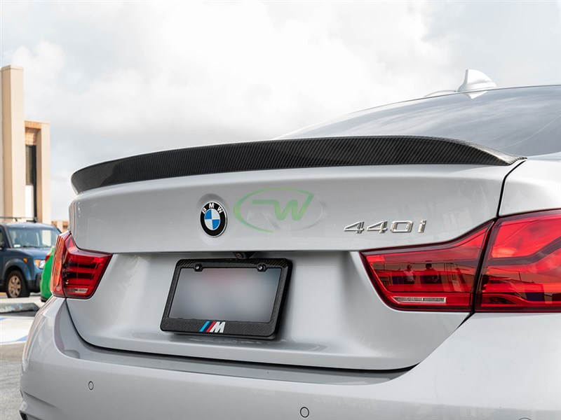 3d design style carbon fiber f36 trunk spoiler from rw carbon. fits 428i and 435i