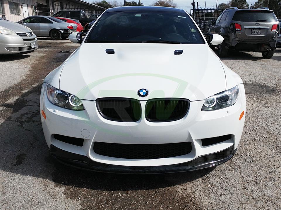 white e92 m3 with arkym style carbon fiber front lip
