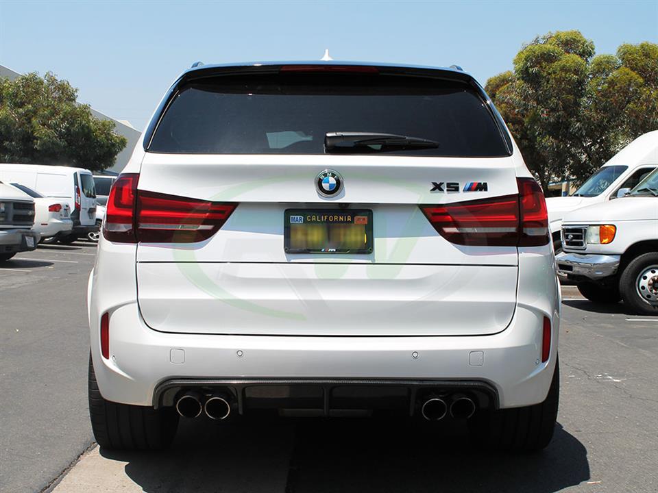 White BMW F85 X5M with the RW Carbon Fiber Diffuser Installed