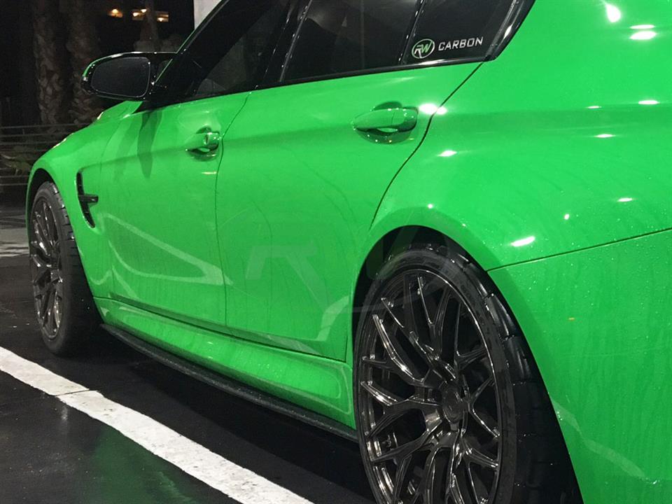 Signal Green BMW F80 M3 with RW CF Side Skirt Extensions