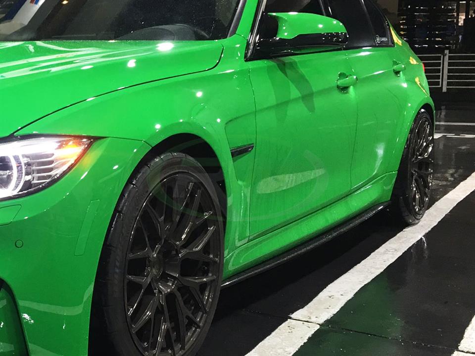 Signal Green BMW F80 M3 with RW CF Side Skirt Extensions