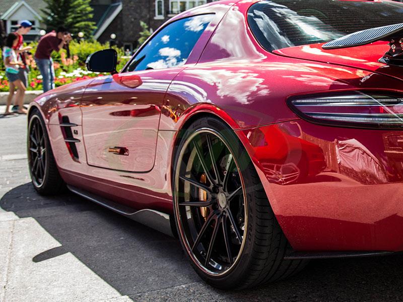 Red Mercedes SLS AMG with a new set of RW Renn Style CF Side Skirt Extensions