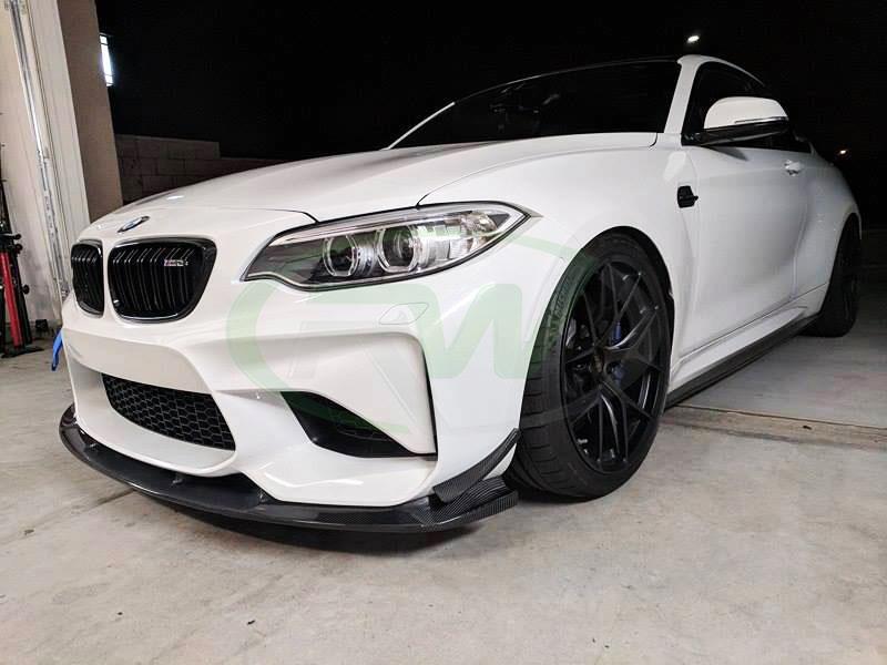 White BMW F87 M2 installs a new RW 3D Style CF Front Lip Spoiler