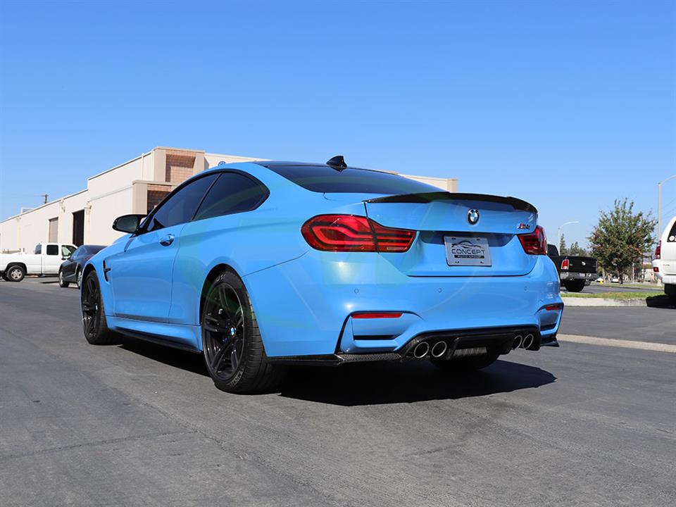 Blue BMW F82 M4 Performance Style Carbon Fiber Trunk Spoiler