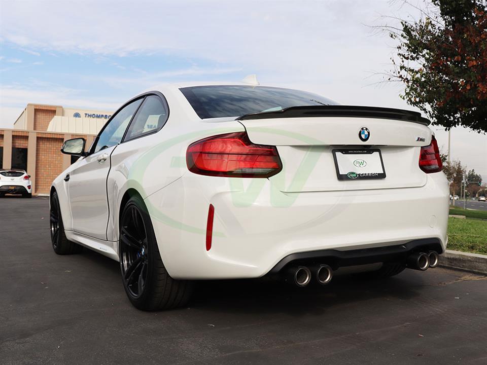 BMW F87 M2 with an RW Exotics Tuning Style CF Trunk Spoiler