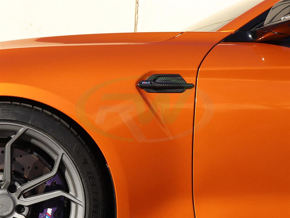 BMW F87 M2 in Orange gets a set of RW Carbon Fiber Fender Trims