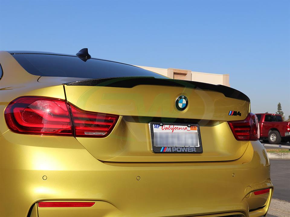 Austin Yellow BMW F82 M4 with a Performance Style Carbon Fiber Trunk Spoiler