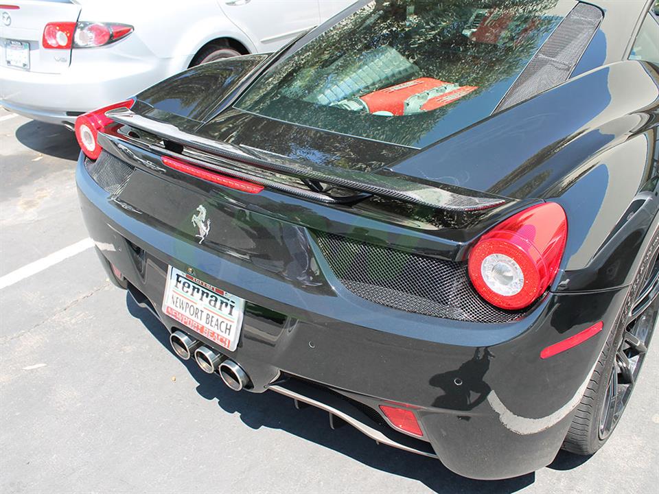 Black Ferrari 458 with a RW Carbon Fiber Rear Wing