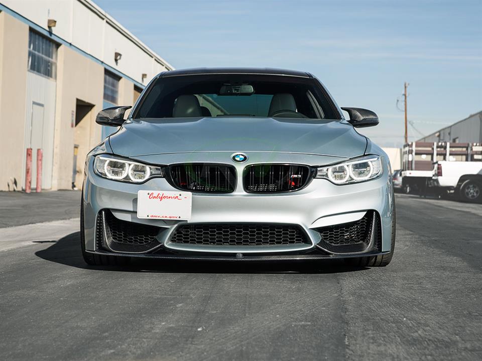 Silver BMW M4 with an RW Performance Style CF Front Lip Spoiler