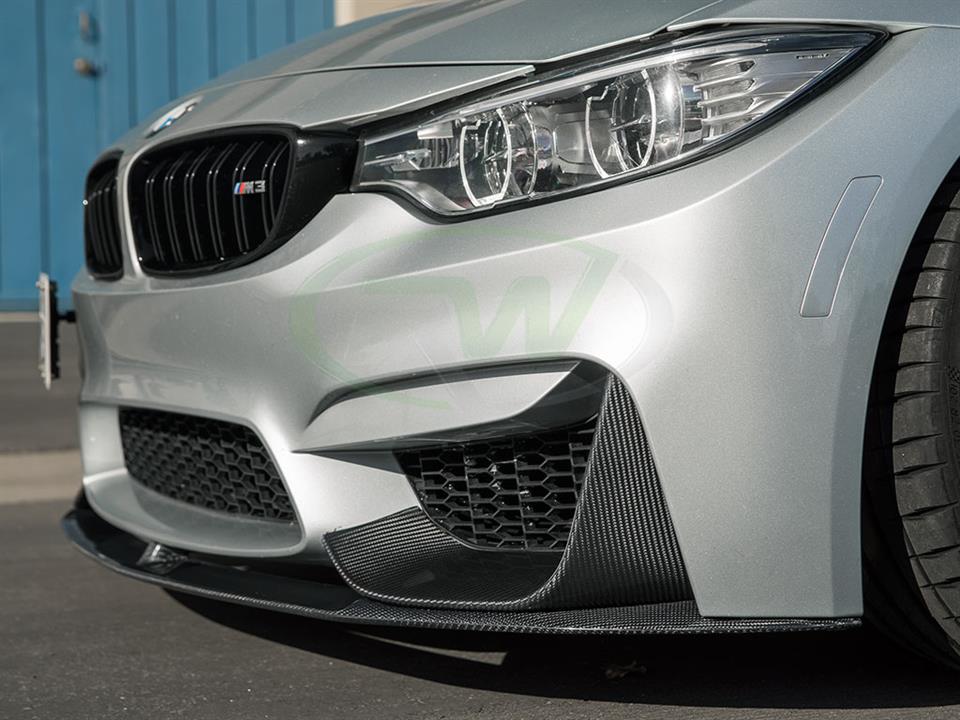 Silver BMW M4 with an RW Performance Style CF Front Lip Spoiler