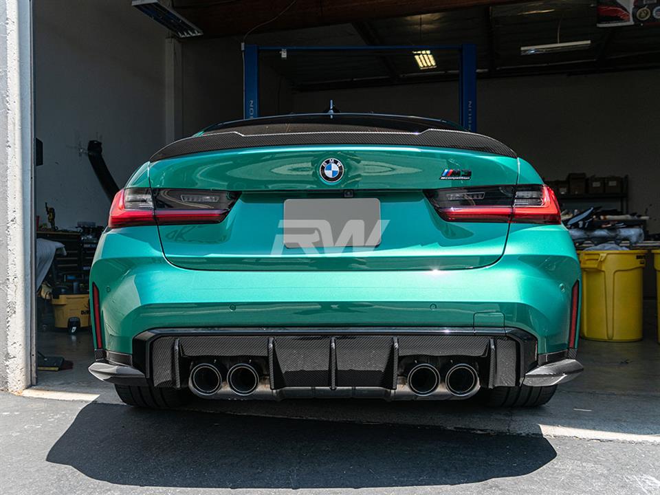 BMW G80 M3 gets a OEM Style Carbon Fiber Diffuser installed at RW