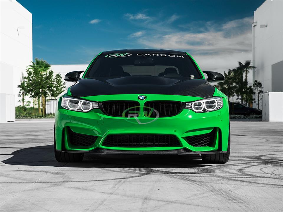 rw carbon fiber bmw f80 m3 signal green with cs style cf front lip spoiler