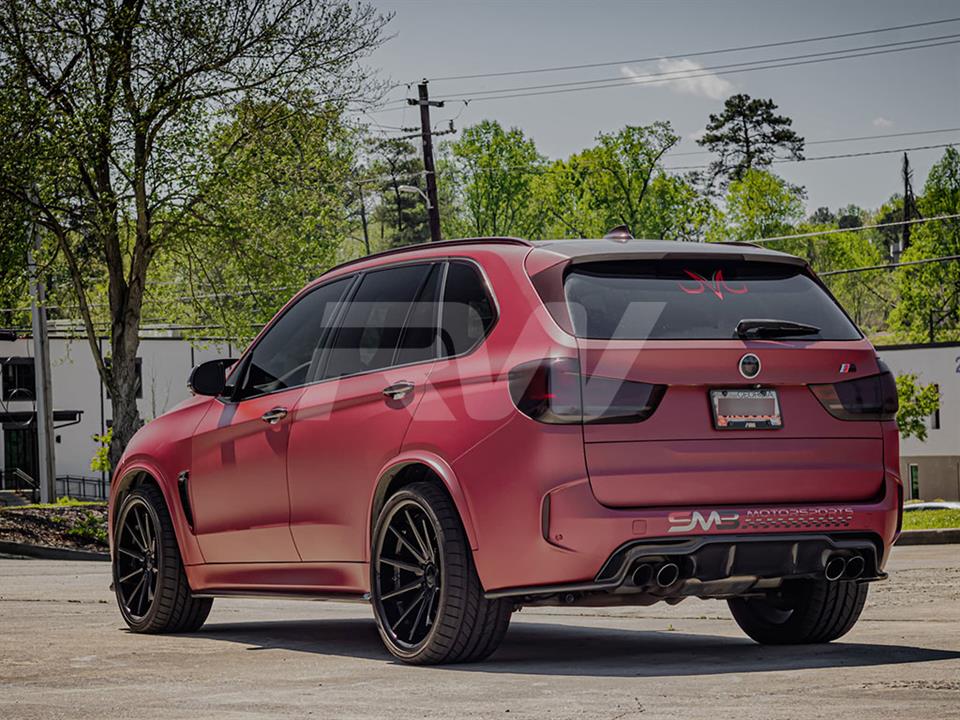red BMW F85 X5M with an rw 3D Style Carbon Fiber Diffuser