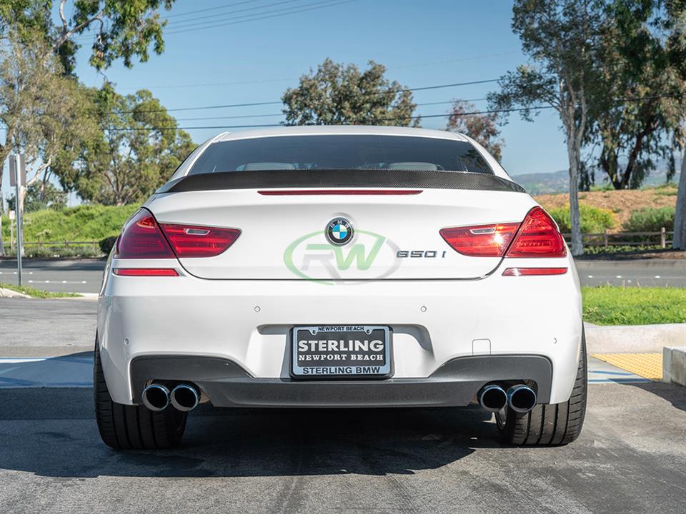 white bmw 650i with carbon fiber 3d style trunk spoiler