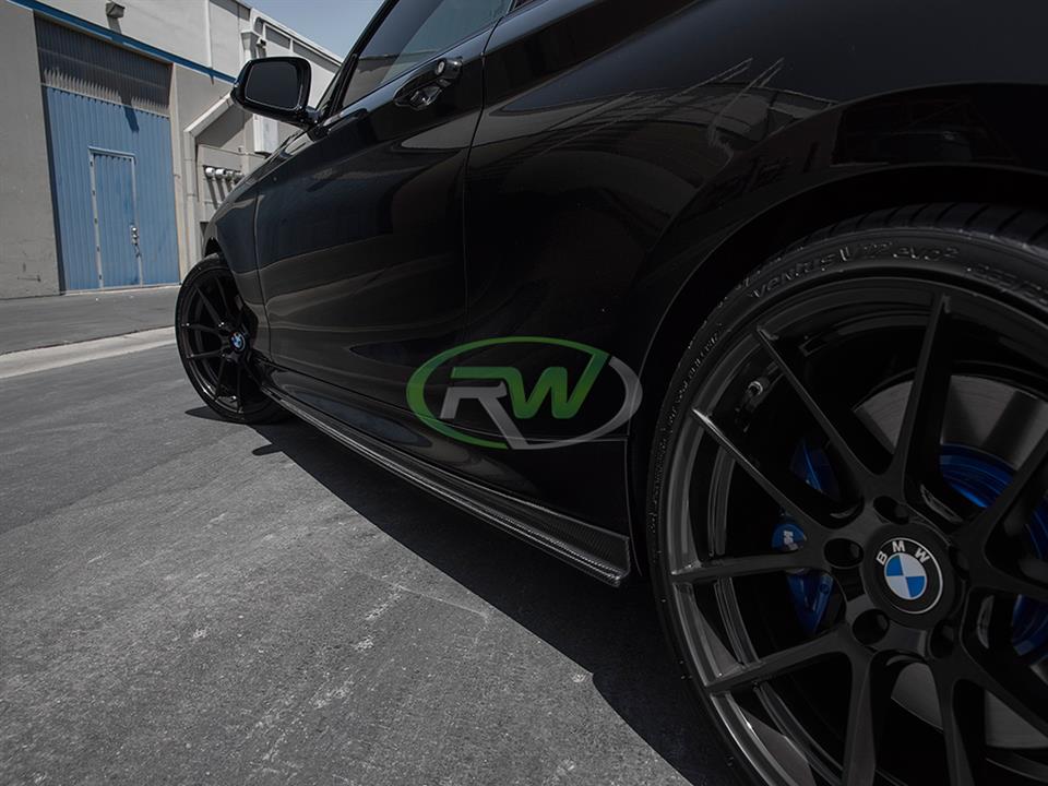 black bmw f22 m240i 2 series with rw carbon fiber cf side skirt extensions