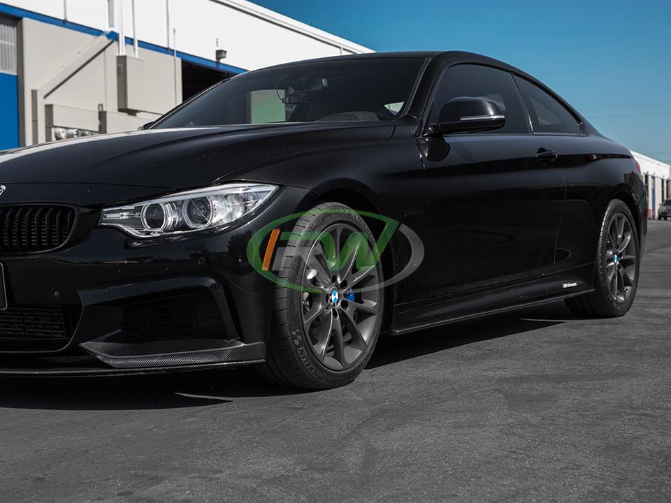 black bmw f32 435i 4 series with rw carbon fiber cf side skirt extensions