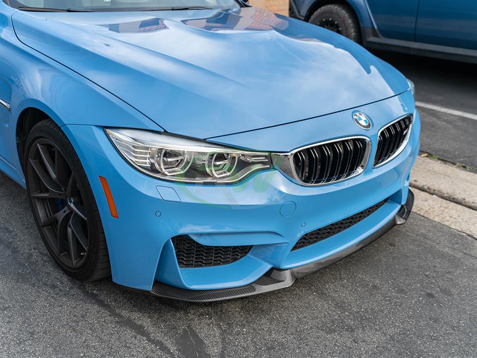 Blue BMW F80 M3 installed a CS Style CF Front Lip Spoiler from RW