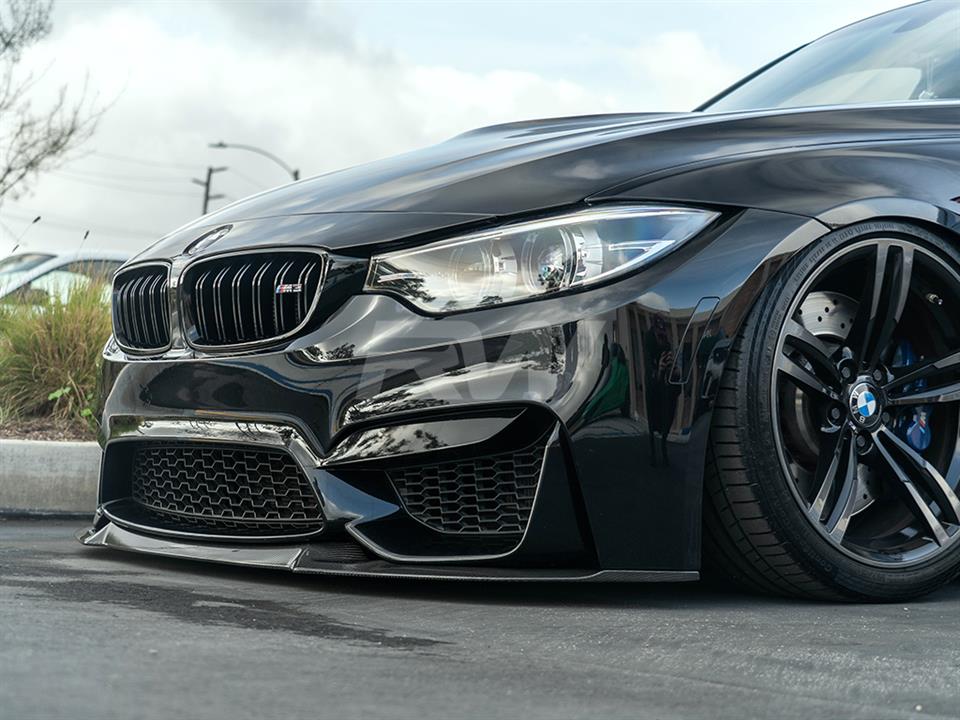 Black BMW F80 M3 installed a CS Style CF Front Lip Spoiler from RW
