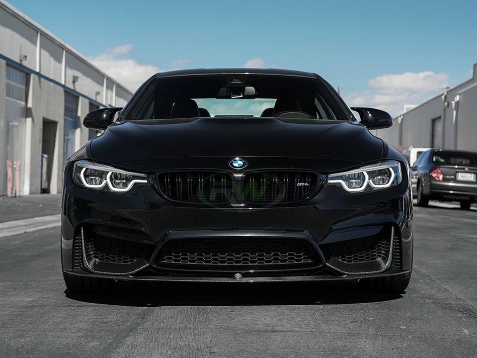 Black BMW M4 with an RW Performance Style CF Front Lip Spoiler