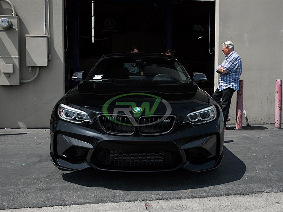 black bmw f87 m2 with rw carbon fiber cf front grill replacements 