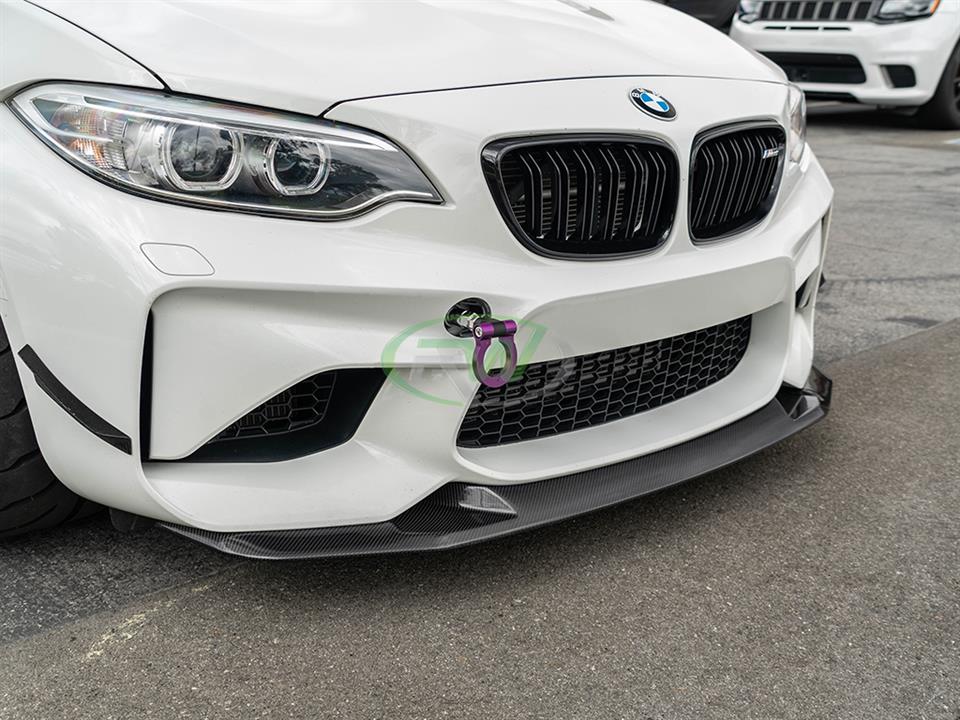 BMW GTS style lip in carbon fiber on white BMW F87 M2