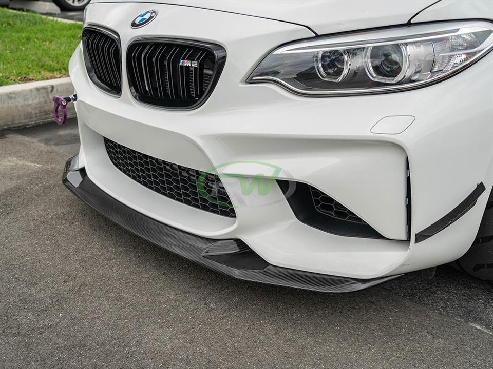 BMW GTS style lip in carbon fiber on white BMW F87 M2