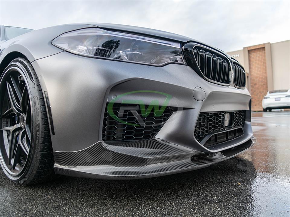 Grey wrapped BMW F90 M5 with 3D styled front lip