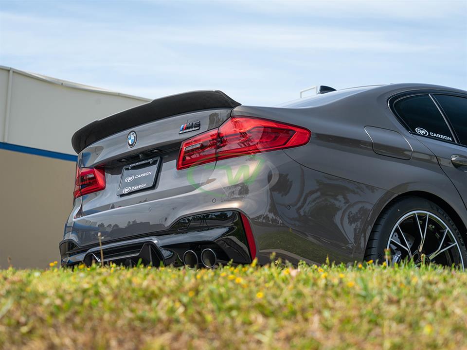 BMW F90 M5 with one of our RWS Carbon Fiber Trunk Spoiler