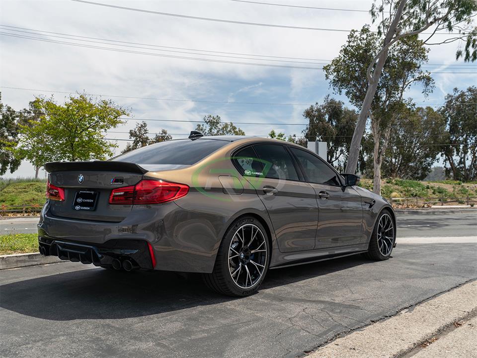 BMW F90 M5 with one of our RWS Carbon Fiber Trunk Spoiler
