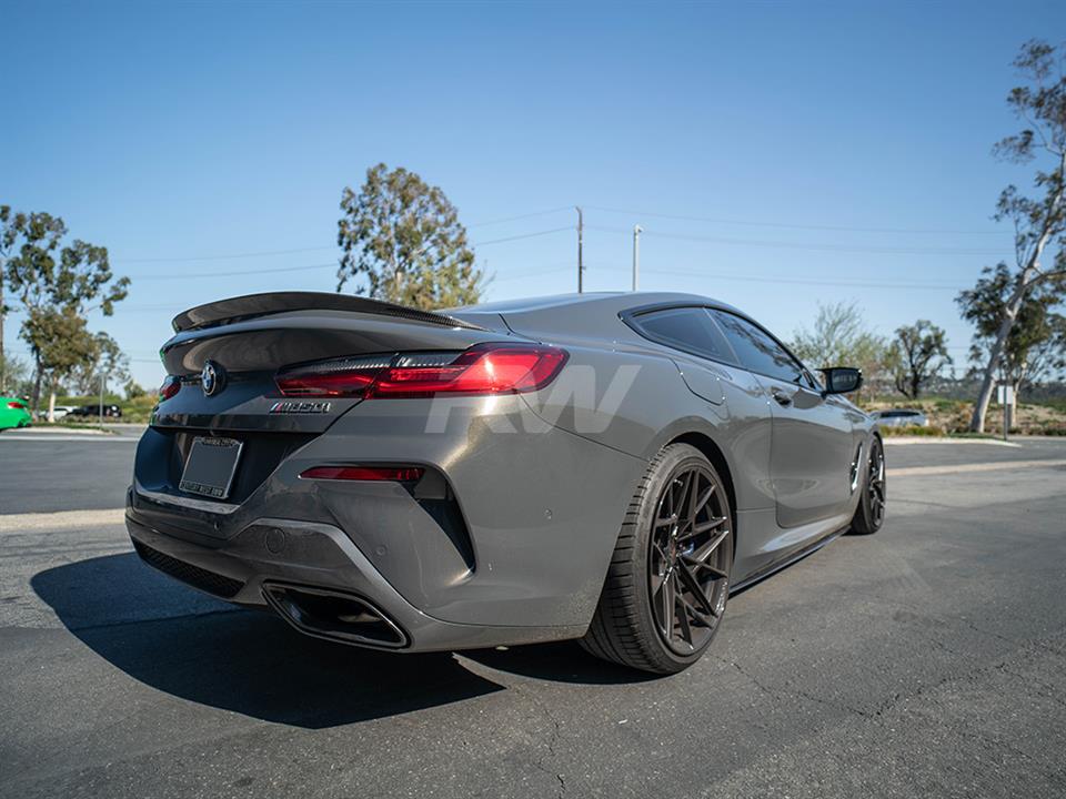 Grey BMW G15 M850i with an RW 3D Style CF Trunk Spoiler