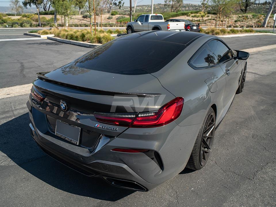 Grey BMW G15 M850i with an RW 3D Style CF Trunk Spoiler
