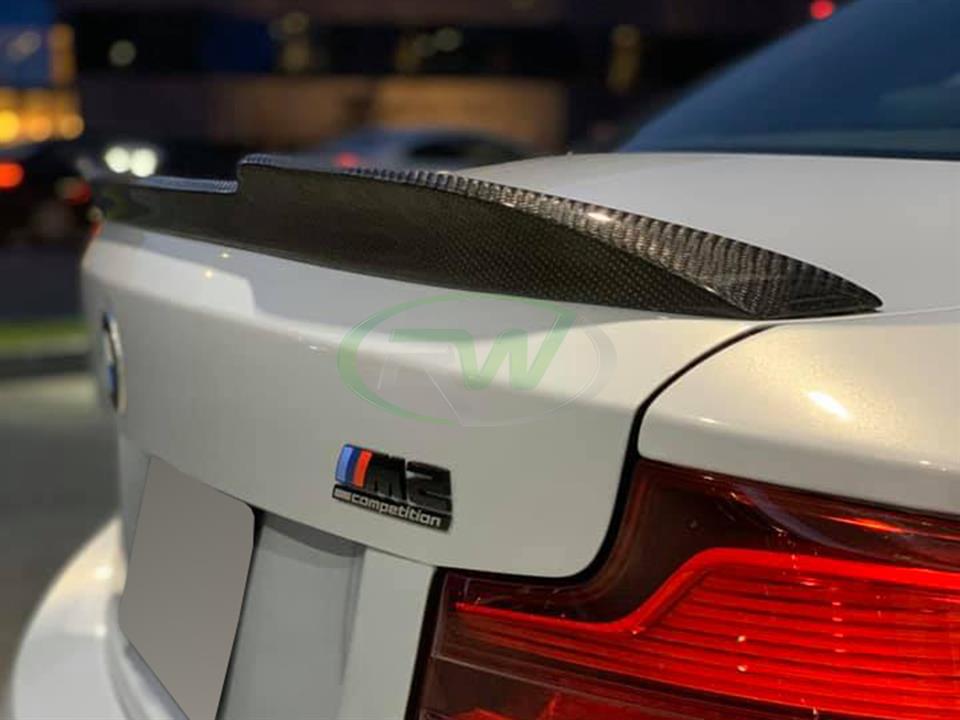 BMW F87 M2 mounts one of our CS Style Carbon Fiber Trunk Spoiler