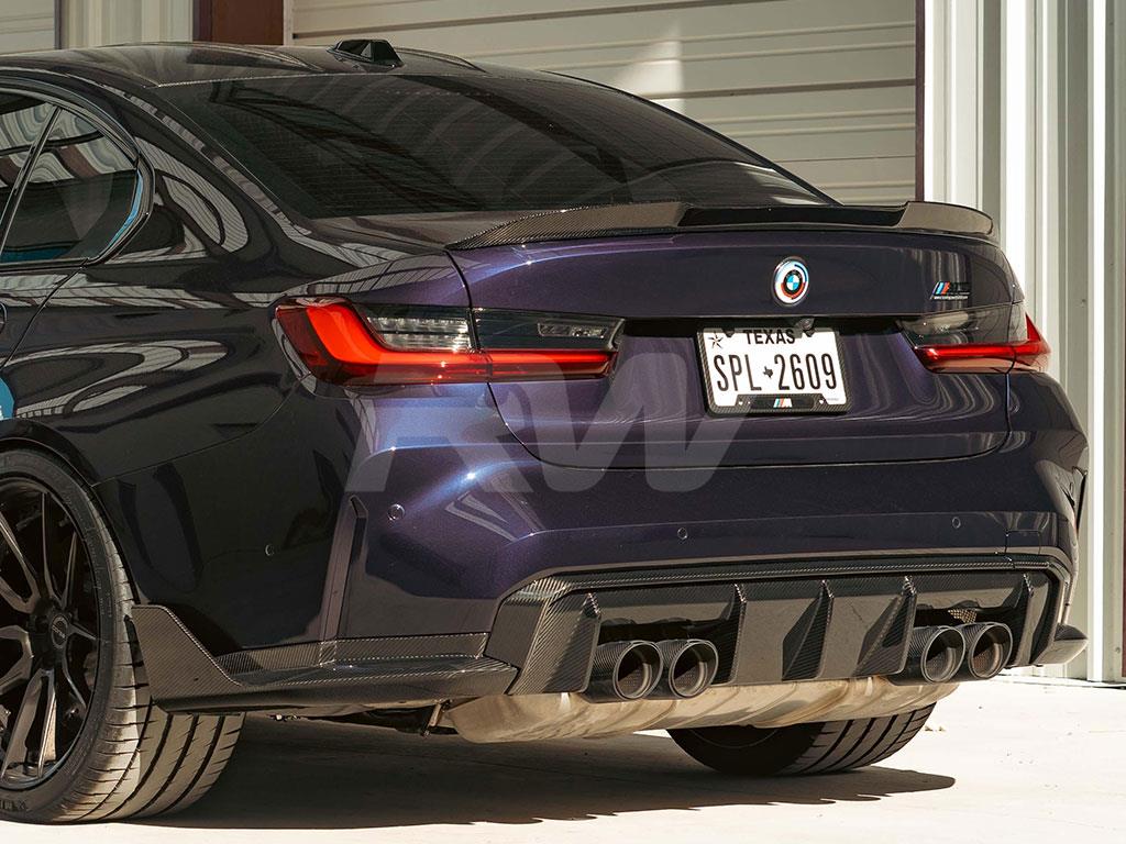 BMW G80 M3 or G82 G83 M4 with an OEM Style Carbon Fiber Diffuser