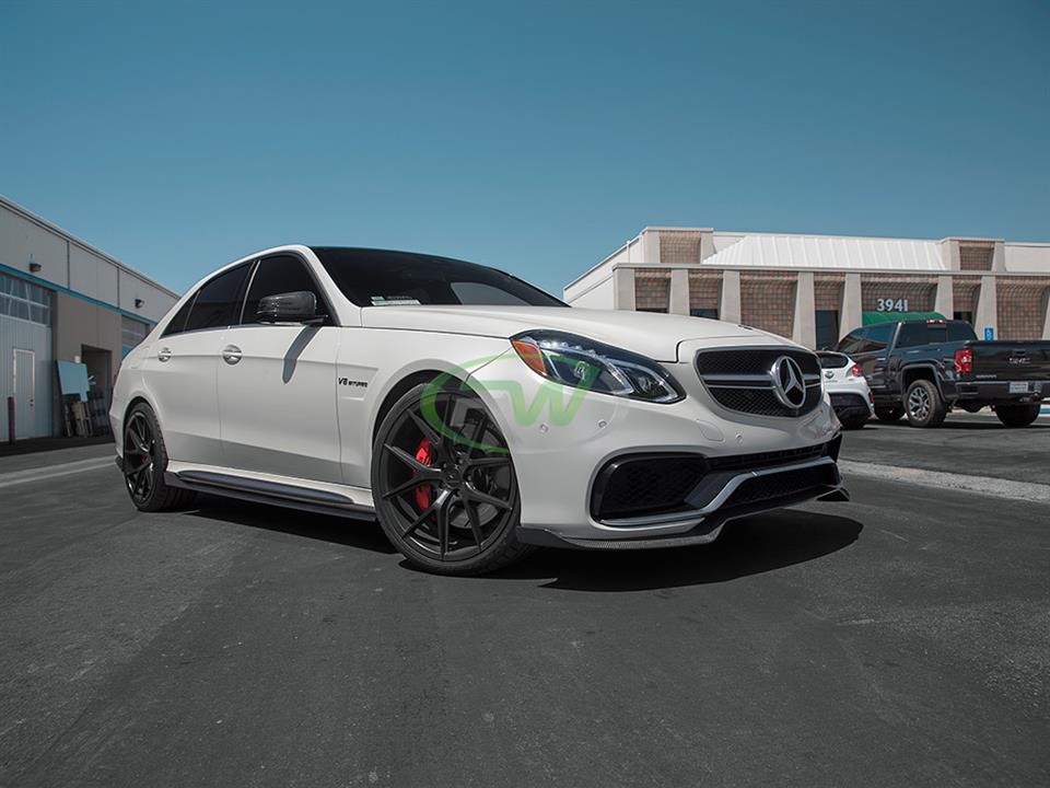 pearl white mercedes benz w212 e63s amg facelift with rw carbon fiber cf side skirt extensions