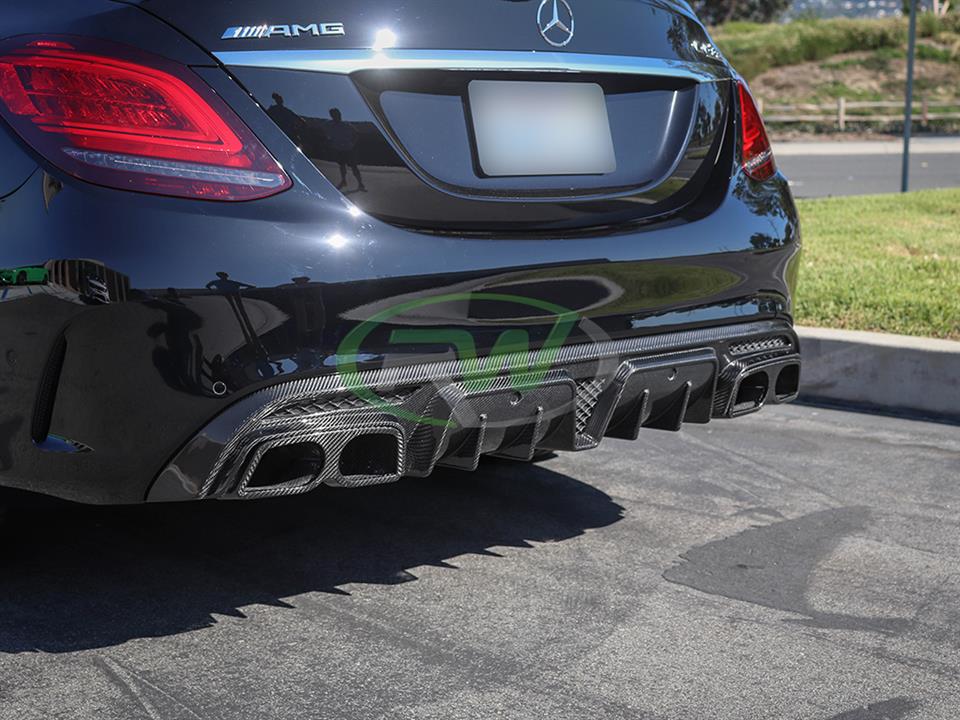 Upgraded rear for Mercedes W205 with RW Carbon's BRS Style Carbon Fiber Diffuser