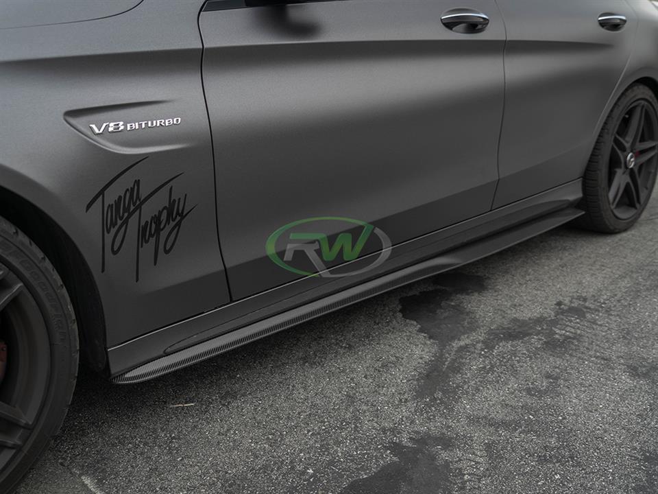 Gray Mercedes V8 W205 GTX Side Skirt Extensions in Carbon Fiber 