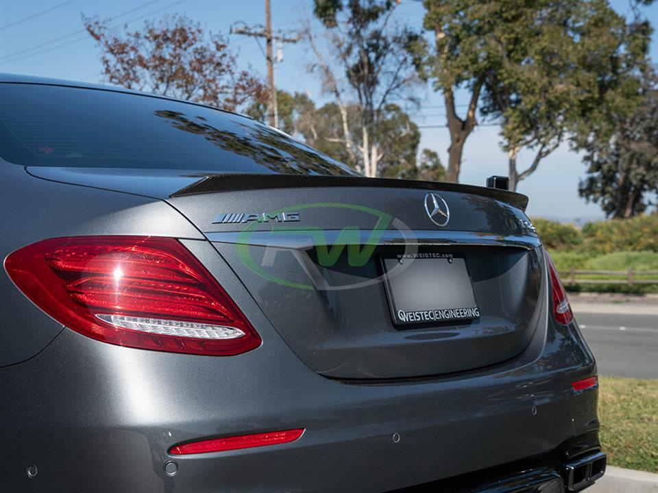 Mercedes W213 E63 with one of our ED1 Style CF Trunk Spoiler