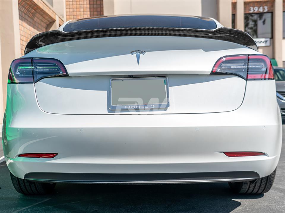 Tesla Model 3 equipped with a new RW Carbon Fiber DTM Trunk Spoiler