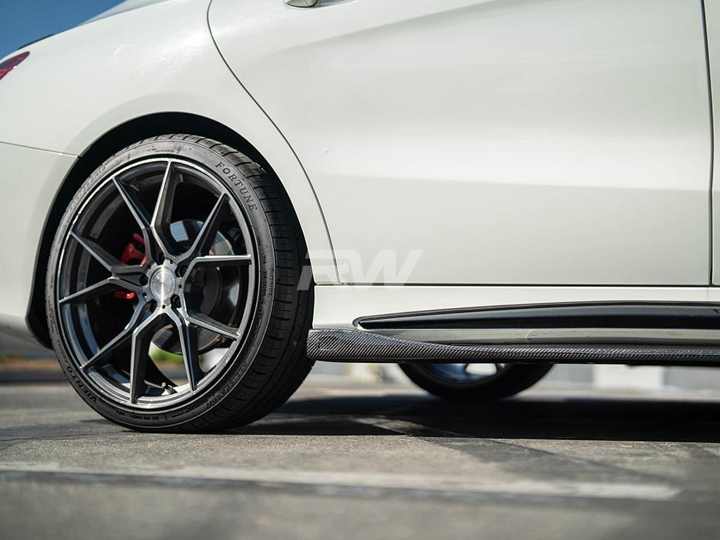 Silver Mercedes CLA250/CLA45 gets RW Carbon Side Skirt Extensions