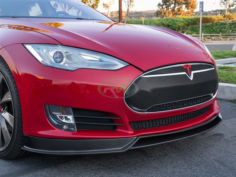 View our new carbon fiber front lip spoiler for the Tesla Model S