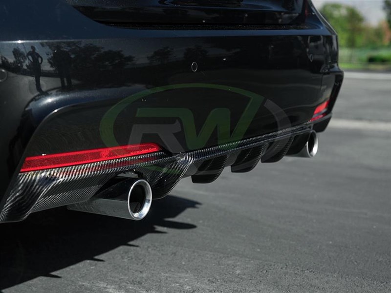 FOR 2012-18 BMW F30 CARBON FIBER MP STYLE DUAL EXHAUST TIPS REAR BUMPER DIFFUSER 